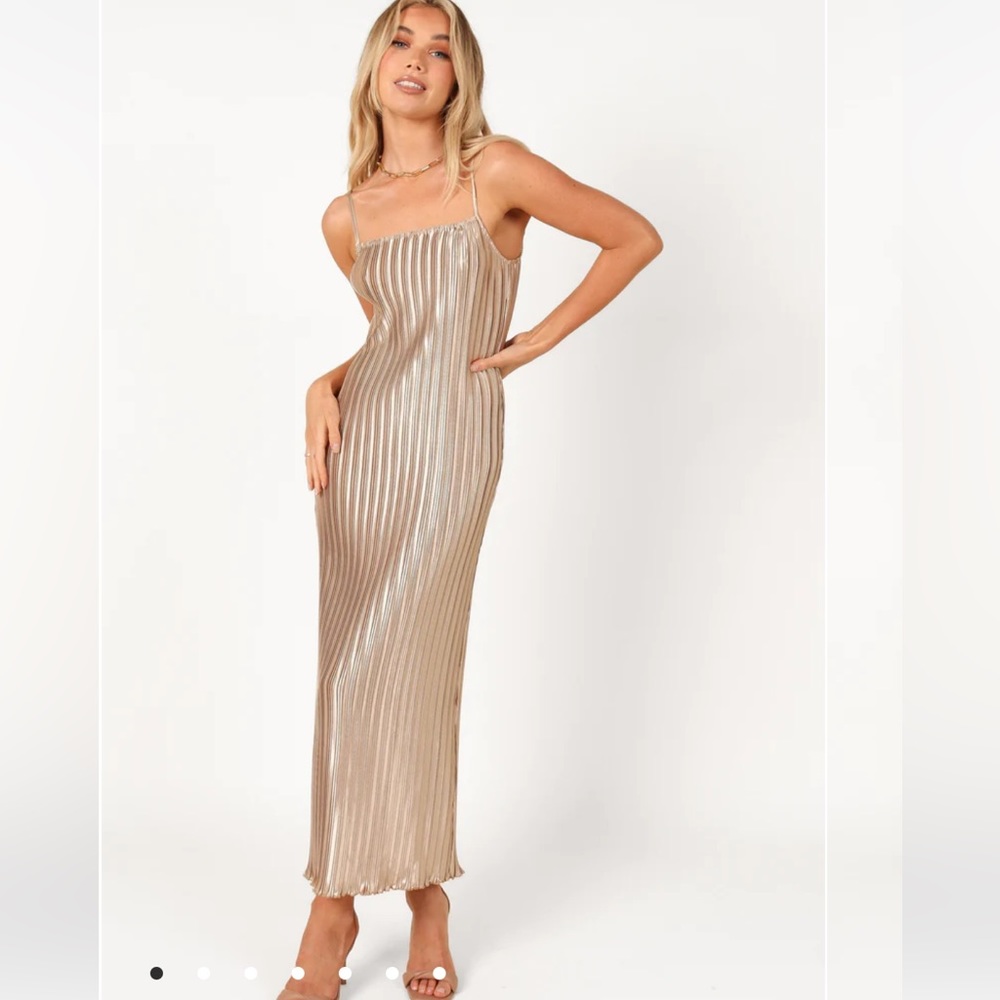 Liza Pleated Maxi Dress - Gold - S